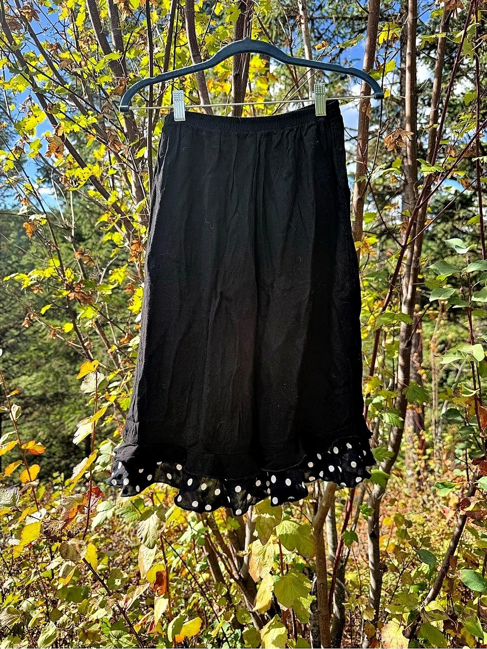 Arielle Tyler Polka Dot Ruffle Midi Skirt Black & White Size Medium